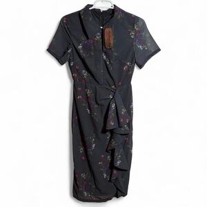 Rockin Bettie Blvd nights Elegant Black Floral Midi Dress pin up style new XS